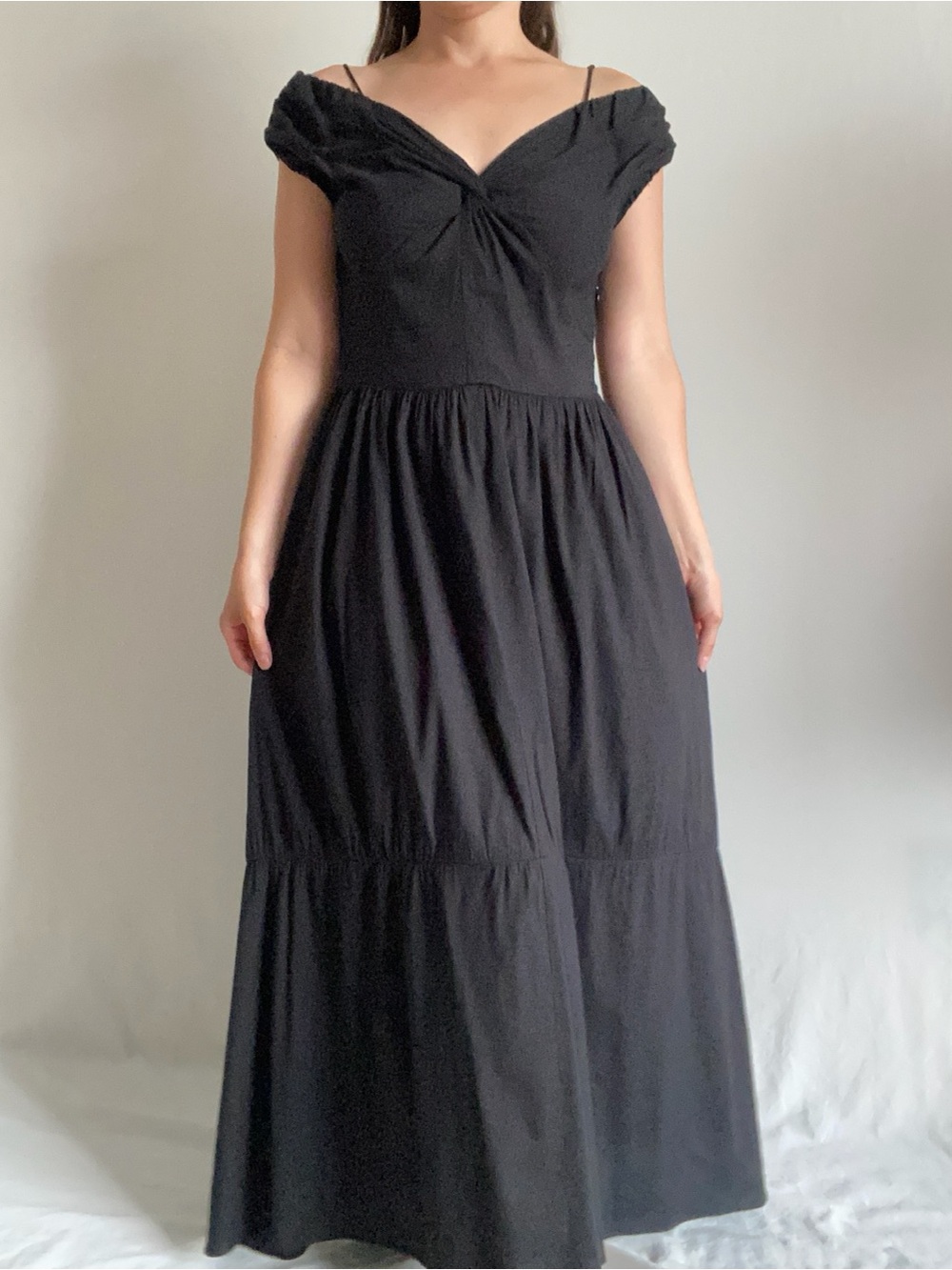 Vince Black Twist-Front Cap Sleeve Maxi Dress